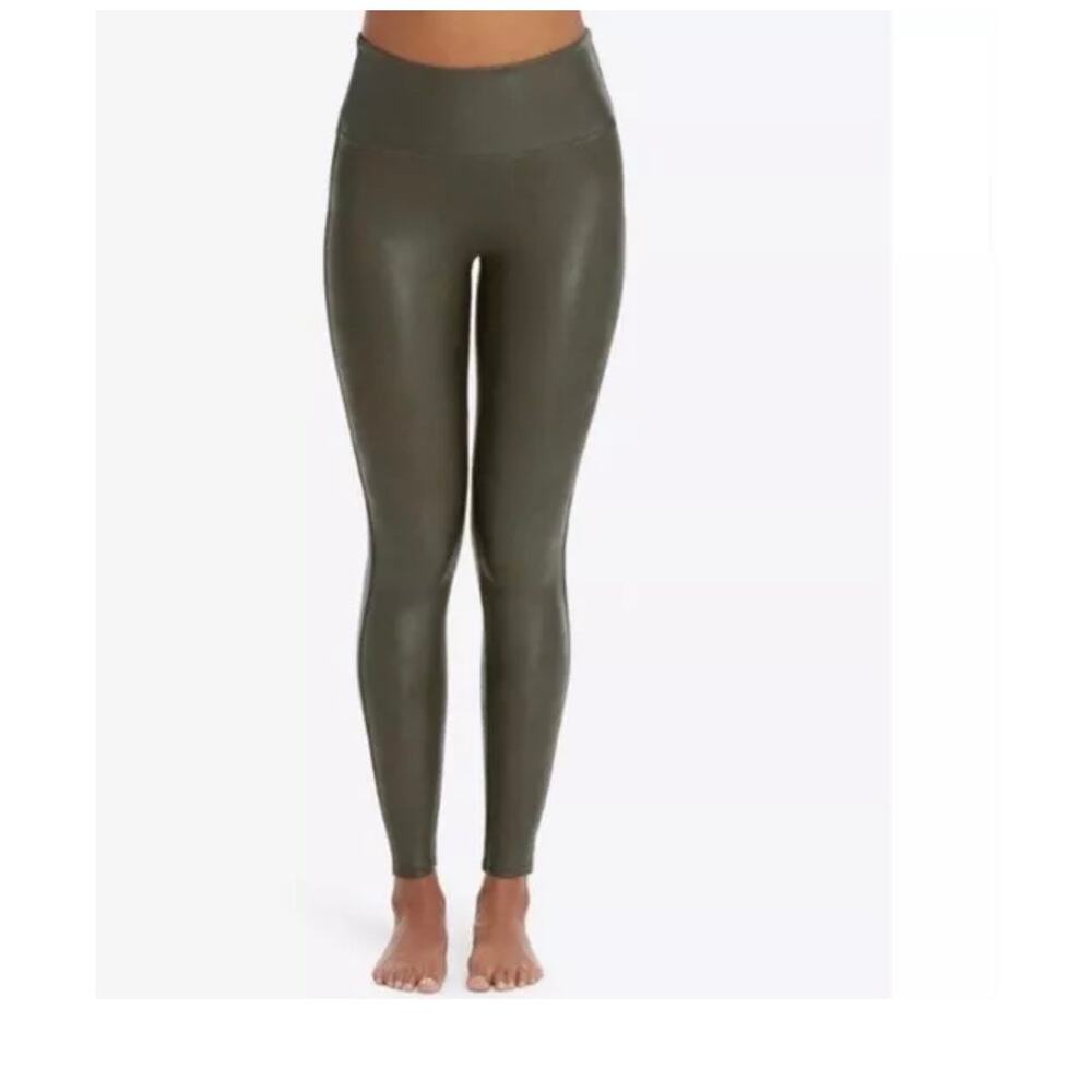 SPANX Faux Leather Olive Green Leggings Women’s, Size M